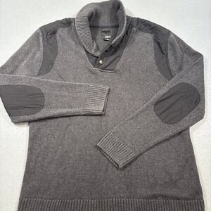Bar III Sweater Men's XXL Chunky L/S Gray 1/4 Zip Elbow Patches Knit Heavy